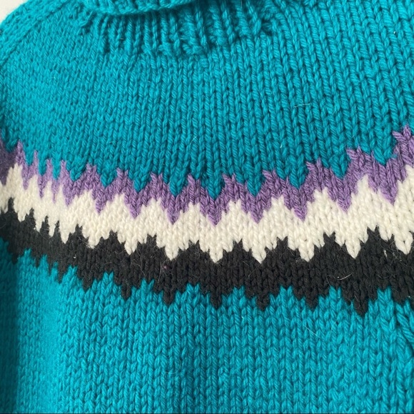 Vntg 90s Hand-knit 100% Wool Oversized Sweater XL - Picture 7 of 10